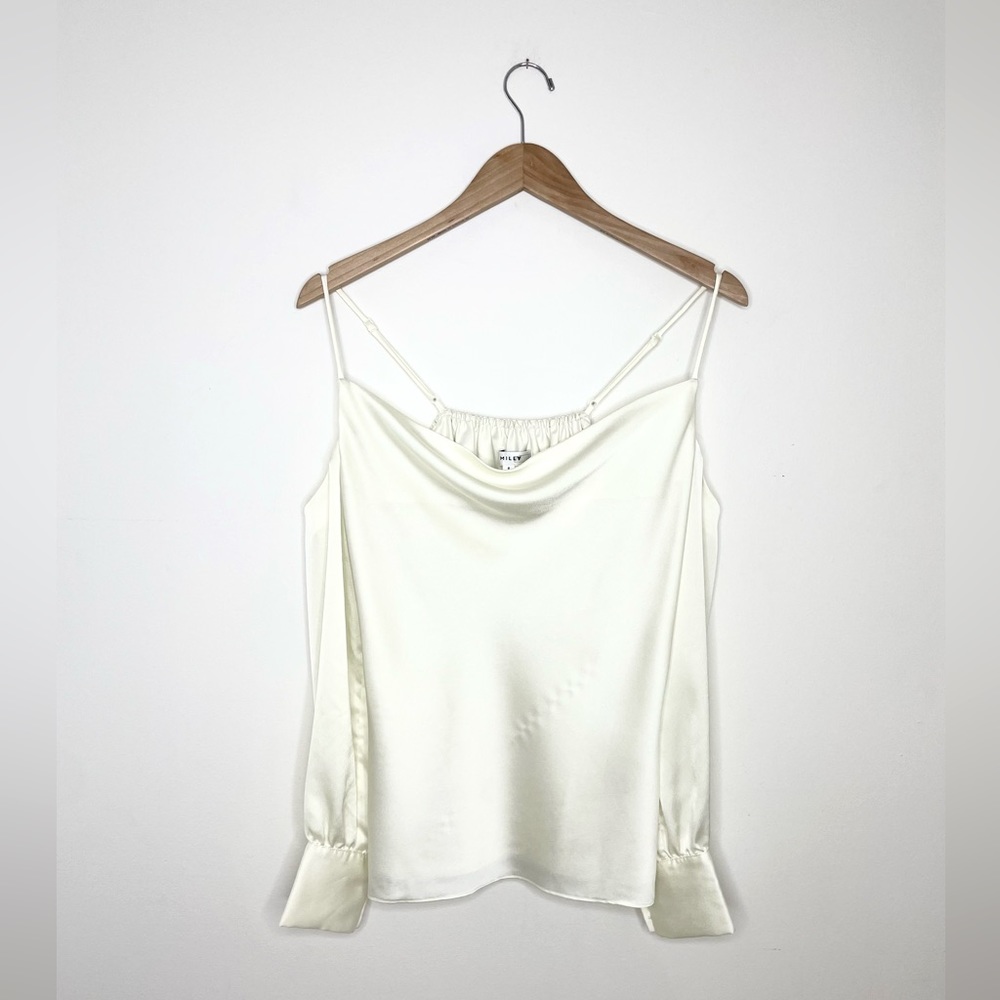 MILLY off white satin off the shoulder blouse S